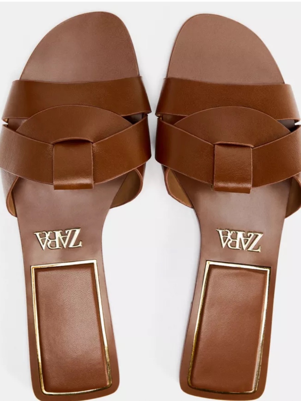 Zara Brown Flat Crossed leather Sandals 40 EU - Picture 8 of 16